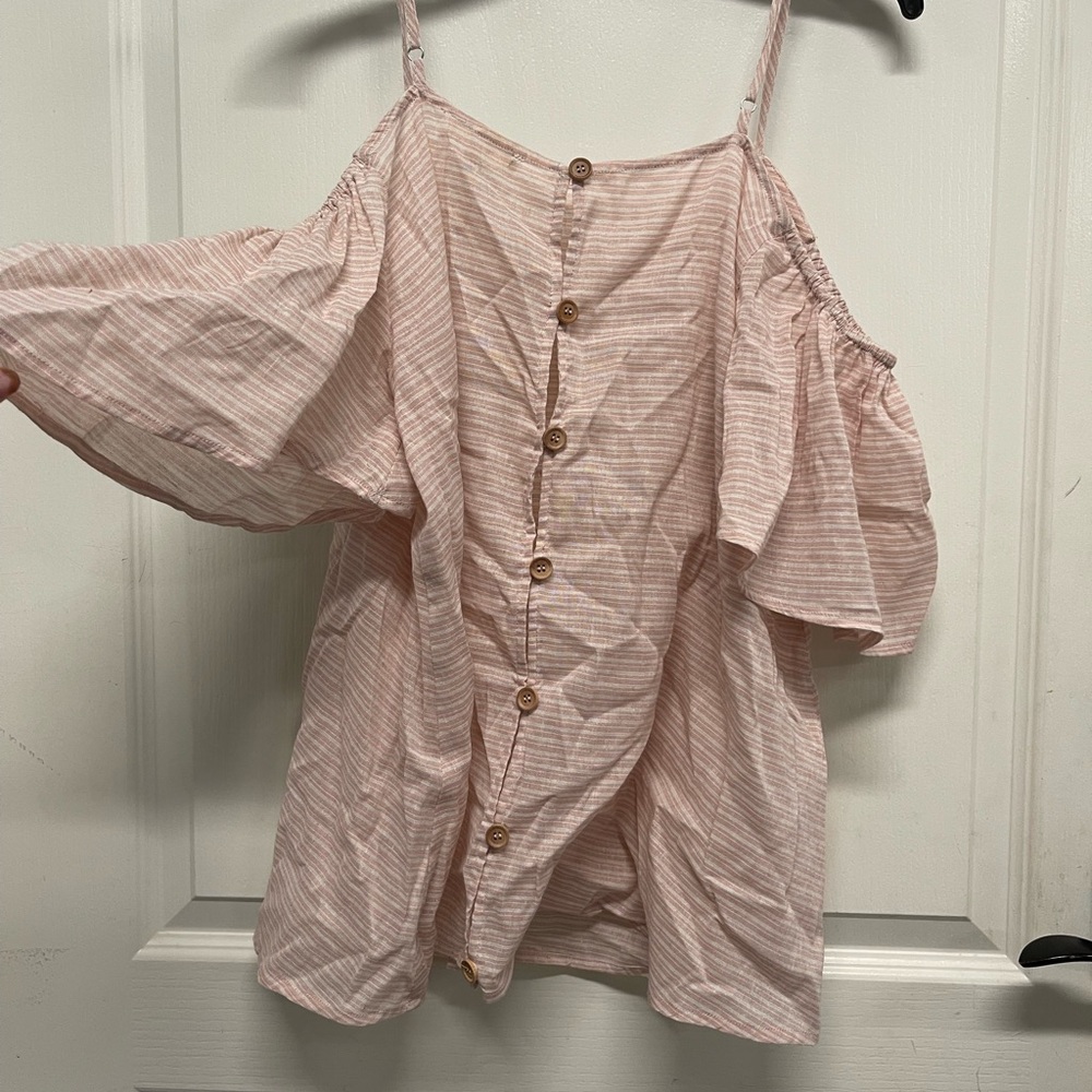 Easel Pink Striped Cold Shoulder Blouse